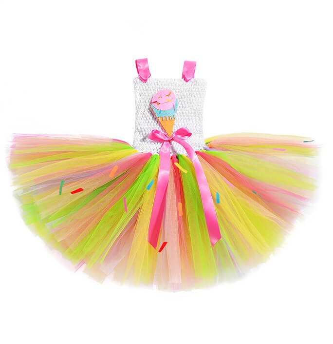 Girls Ice Cream Pattern Colorful Tutu Dress