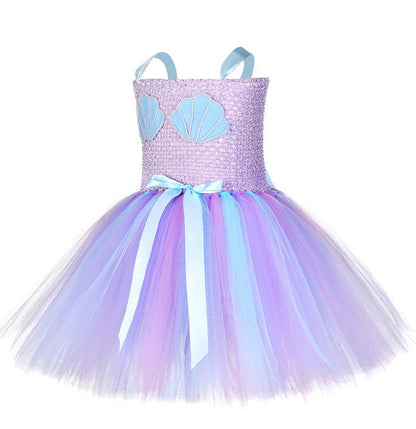 Girls Little Mermaid Bow Shell Tulle Festive Party Costume