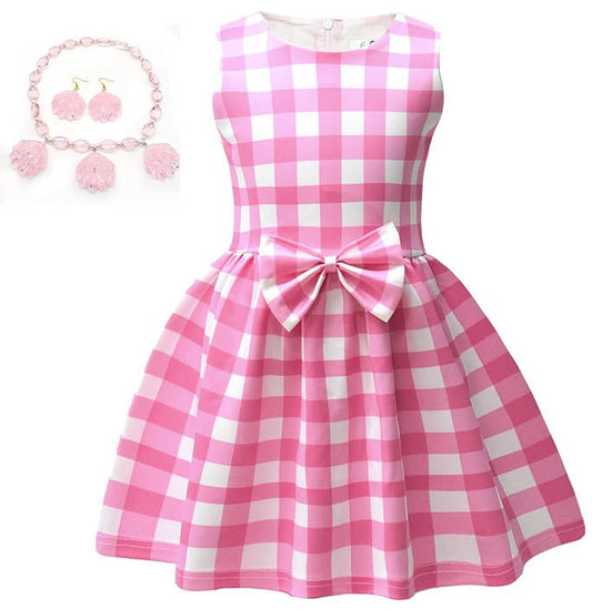 Girls Pink Bow Plaid Tutu Dress