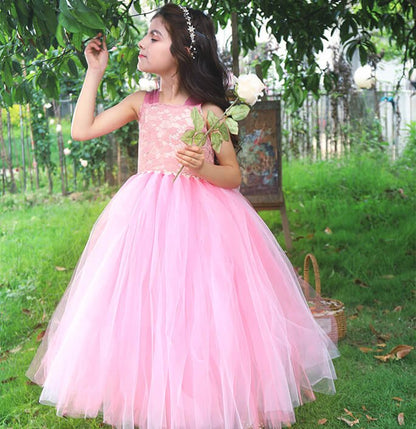 Girls Pink Flower Girl Bridesmaid Dress