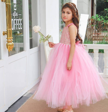 Girls Pink Flower Girl Bridesmaid Dress