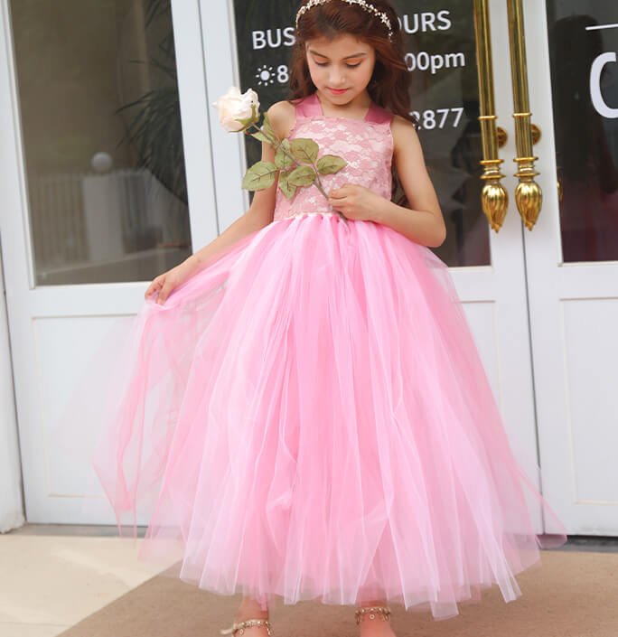 Girls Pink Flower Girl Bridesmaid Dress