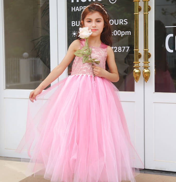 Girls Pink Flower Girl Bridesmaid Dress