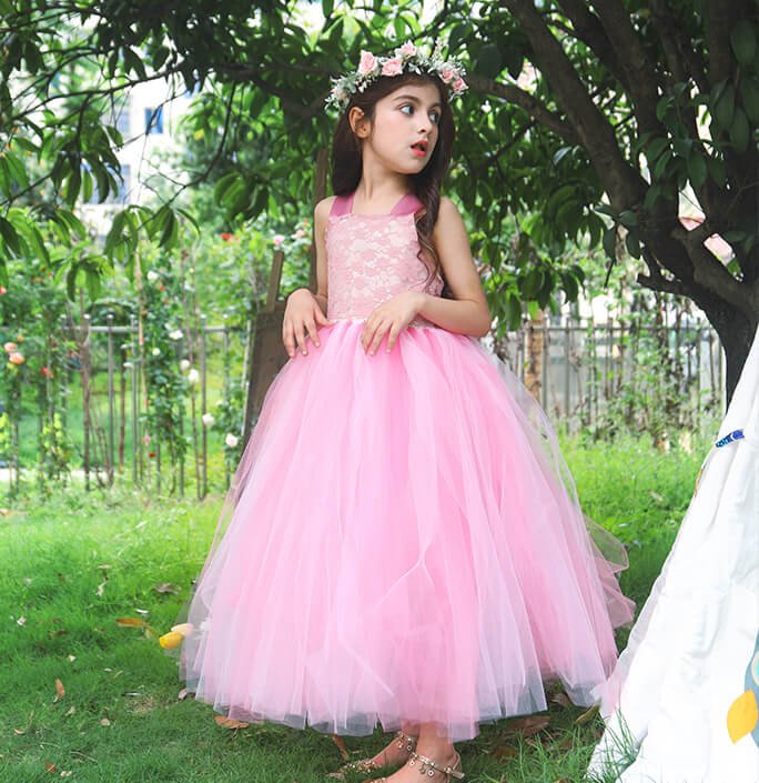 Girls Pink Flower Girl Bridesmaid Dress