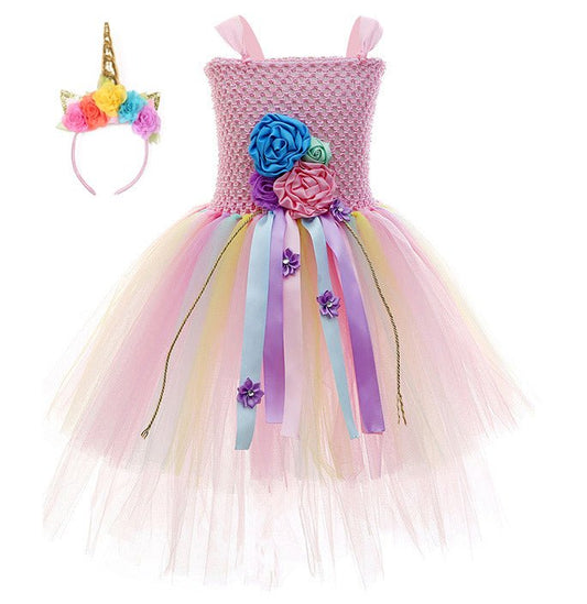 Girls Pink Unicorn Party Costume