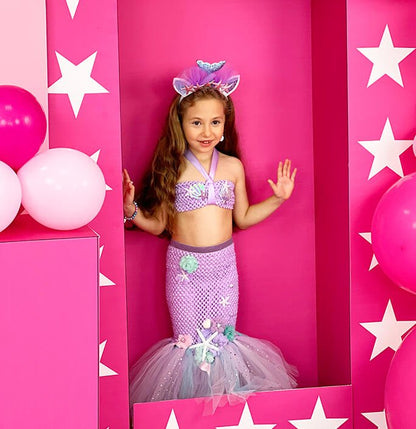 Girls Shell Pearl Little Mermaid Suit Tutu Dress