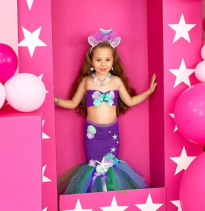 Girls Shell Pearl Little Mermaid Suit Tutu Dress