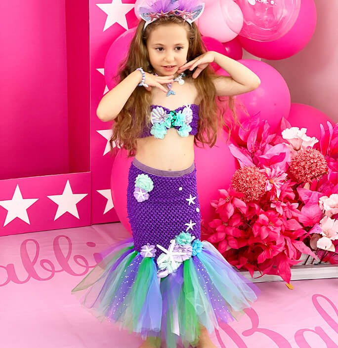 Girls Shell Pearl Little Mermaid Suit Tutu Dress