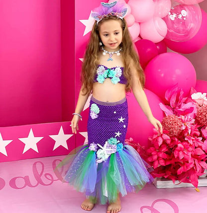 Girls Shell Pearl Little Mermaid Suit Tutu Dress