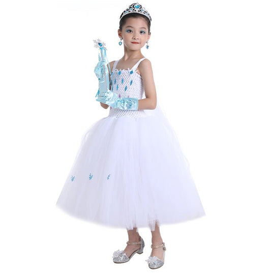 Girls Snowflake Sequin Elsa White Tutu Dress