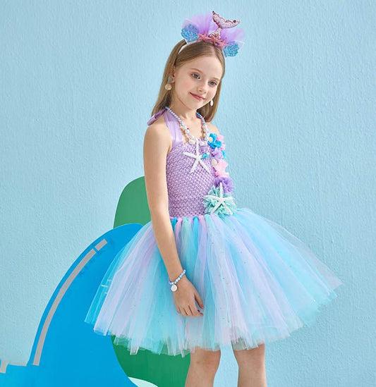 Girls The Little Mermaid Colored Lights  Festive Tutu Dress