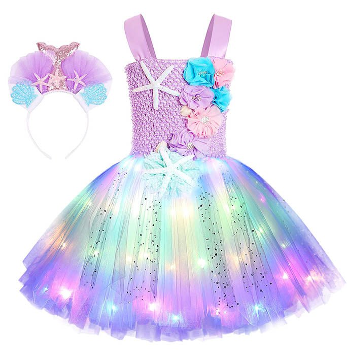 Girls The Little Mermaid Colored Lights  Festive Tutu Dress