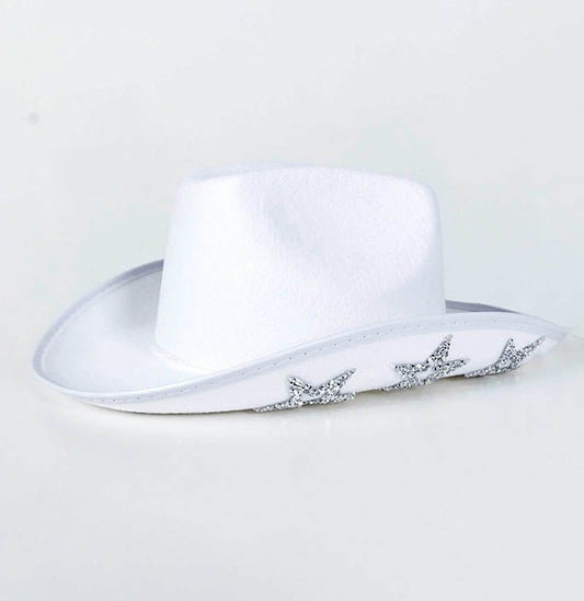 Hollow Pentagram Sequin White Denim Hat