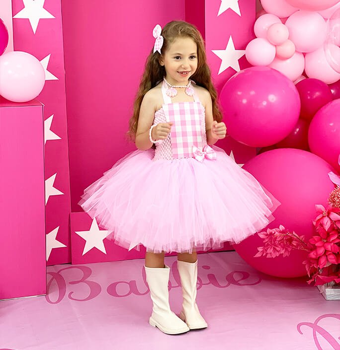 Little Girl Pink Plaid Ballerina Birthday Party Costume