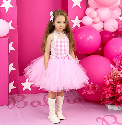 Little Girl Pink Plaid Ballerina Birthday Party Costume