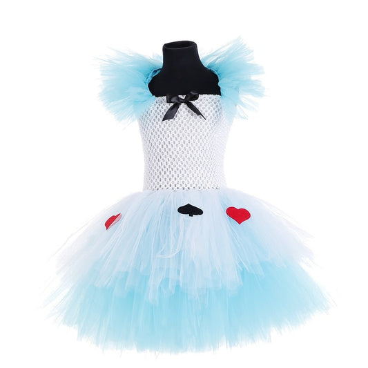 Princess Girl Alice In Wonderlan Tutu Dress Kids Knee Length Queen Heart Birthday Cosplay Cartoon Costume For Halloween Carnival