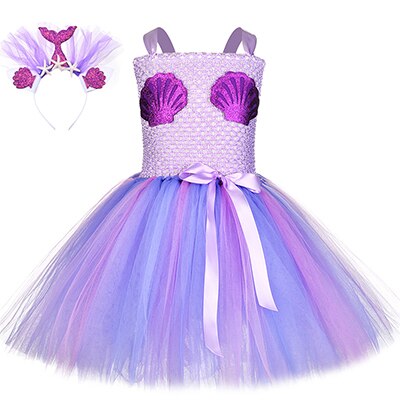 Halloween Princess Mermaid Ariel Costume With Headband Kids Girls Shells Stars Cartoon Birthday Party Tutu Dress For Holidays