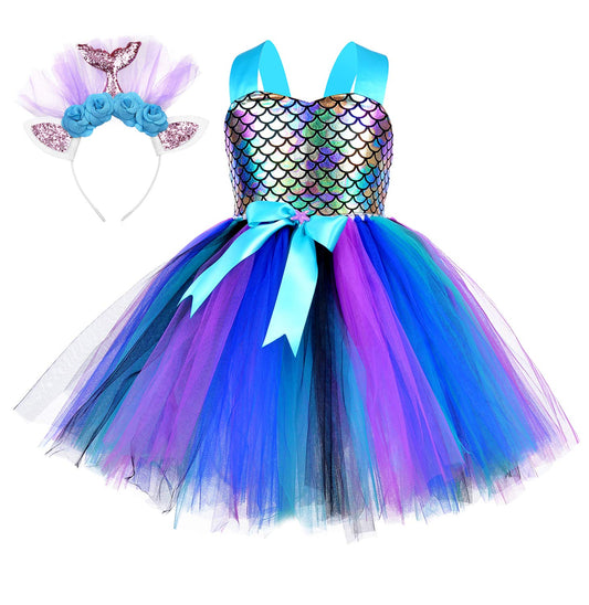 Tutu Dreams Glitter Mermaid Dress for Girls with Headband Halloween Birthday Party