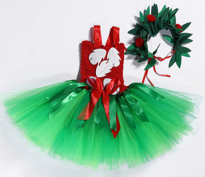 Tutu Dreams Hawaiian Cartoon Dress for Girls 1-12Y with Tropical Fern Leaf Headband Birthday Party Gifts