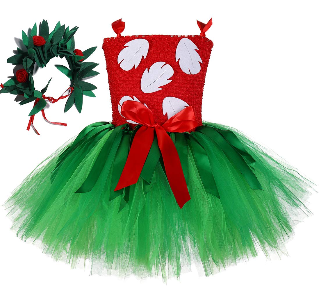 Tutu Dreams Hawaiian Cartoon Dress for Girls 1-12Y with Tropical Fern Leaf Headband Birthday Party Gifts